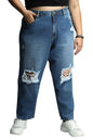 High Star Women Plus Size Mom Fit Mildly Distressed Light Fade Jeans Indigo