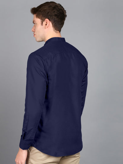 Mildin MenS Cotton Blend Solid Shirt With Mandarin Chinese Collar Full Sleeve Curved Hemline Button Closure Slim Fit | Shirt Fo