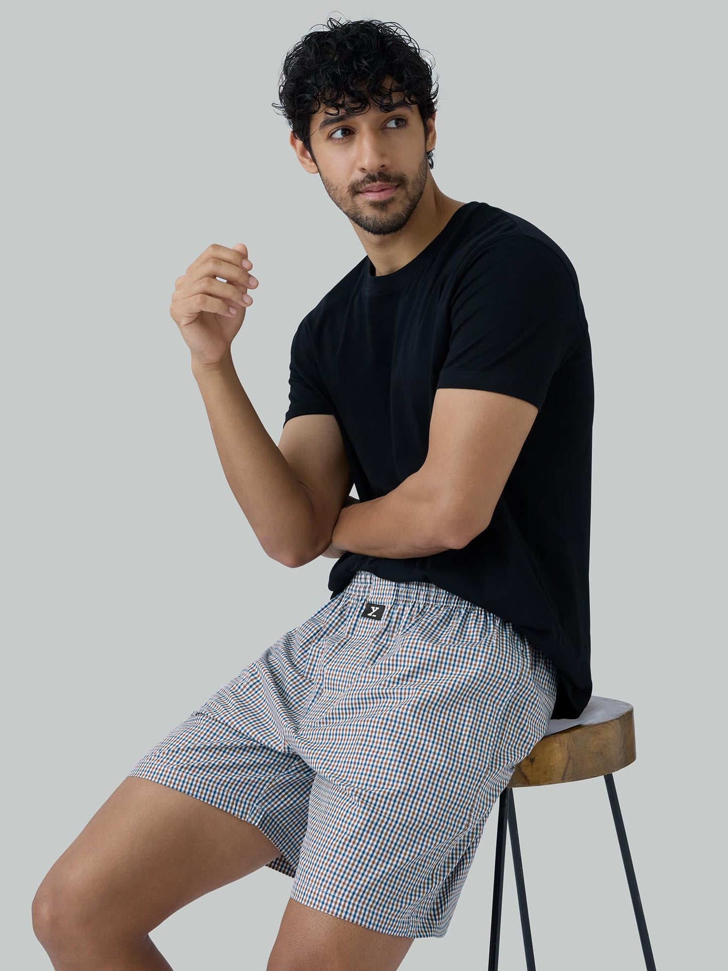 XYXX Mens Super Combed Cotton Checkmate Boxer Shorts Elasticated Waist, Drawstring | Loungewear for Men Pack of 2 (XL; Jet Blac