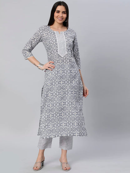 ANNI DESIGNER Women Cotton Blend Regular Kurta with Pant