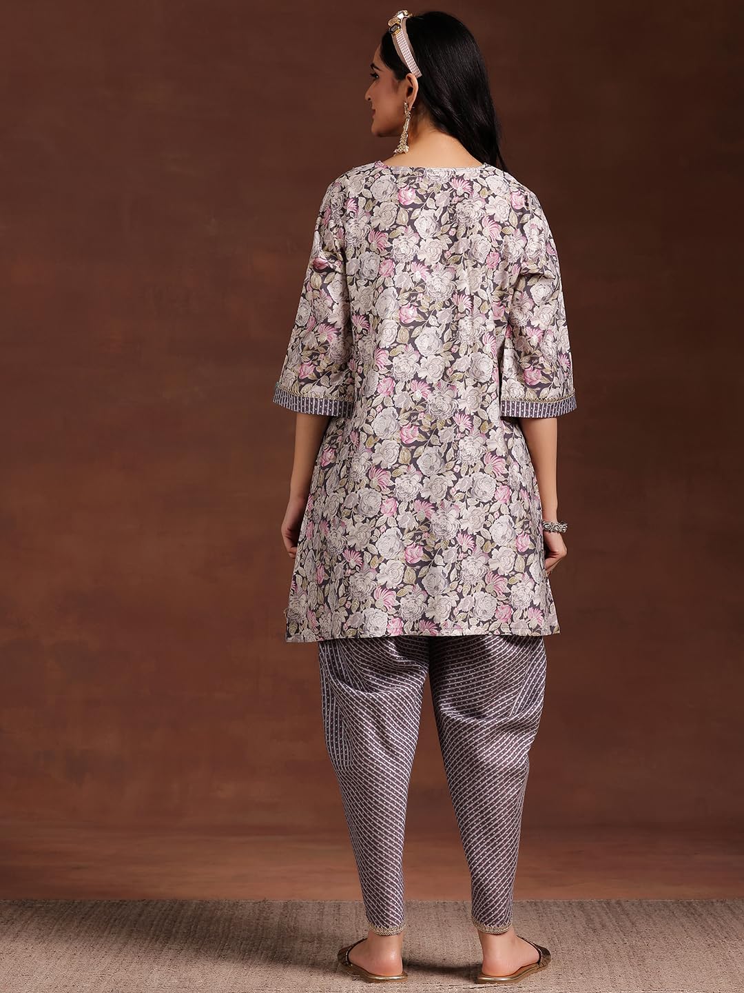 Libas Womens Printed Silk Blend A-Line Kurta With Dhoti Pant