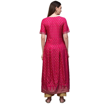 ANNI DESIGNER Women's Rayon Printed Anarkali Kurta (NINECOLOR Pink-STY)