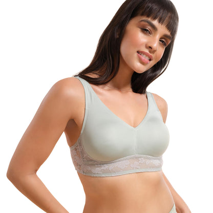 Enamor Womens Nylon Blend Non Padded Wire Free Full Coverage Bra Green