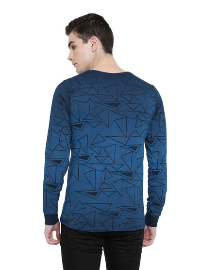 ADRO Men's Full Sleeve Cotton Printed T-Shirts (FR5-5-PRI-NB_Navy)