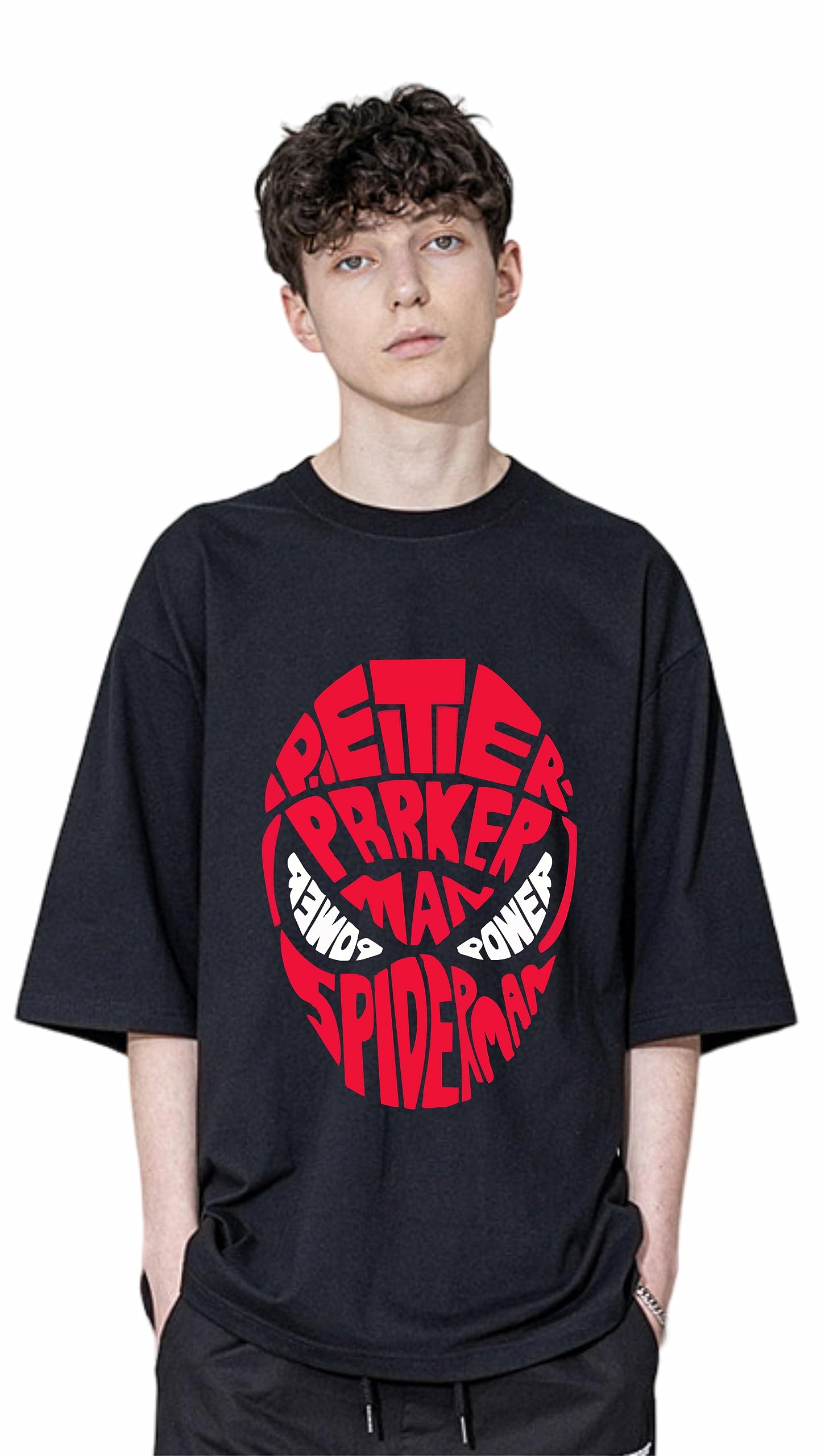 Uniplanet Store MenS Cotton T Shirt With Round Neck Line Half Sleeves Loose Fit Solid Pattern Spiderman Theme And Standard Leng