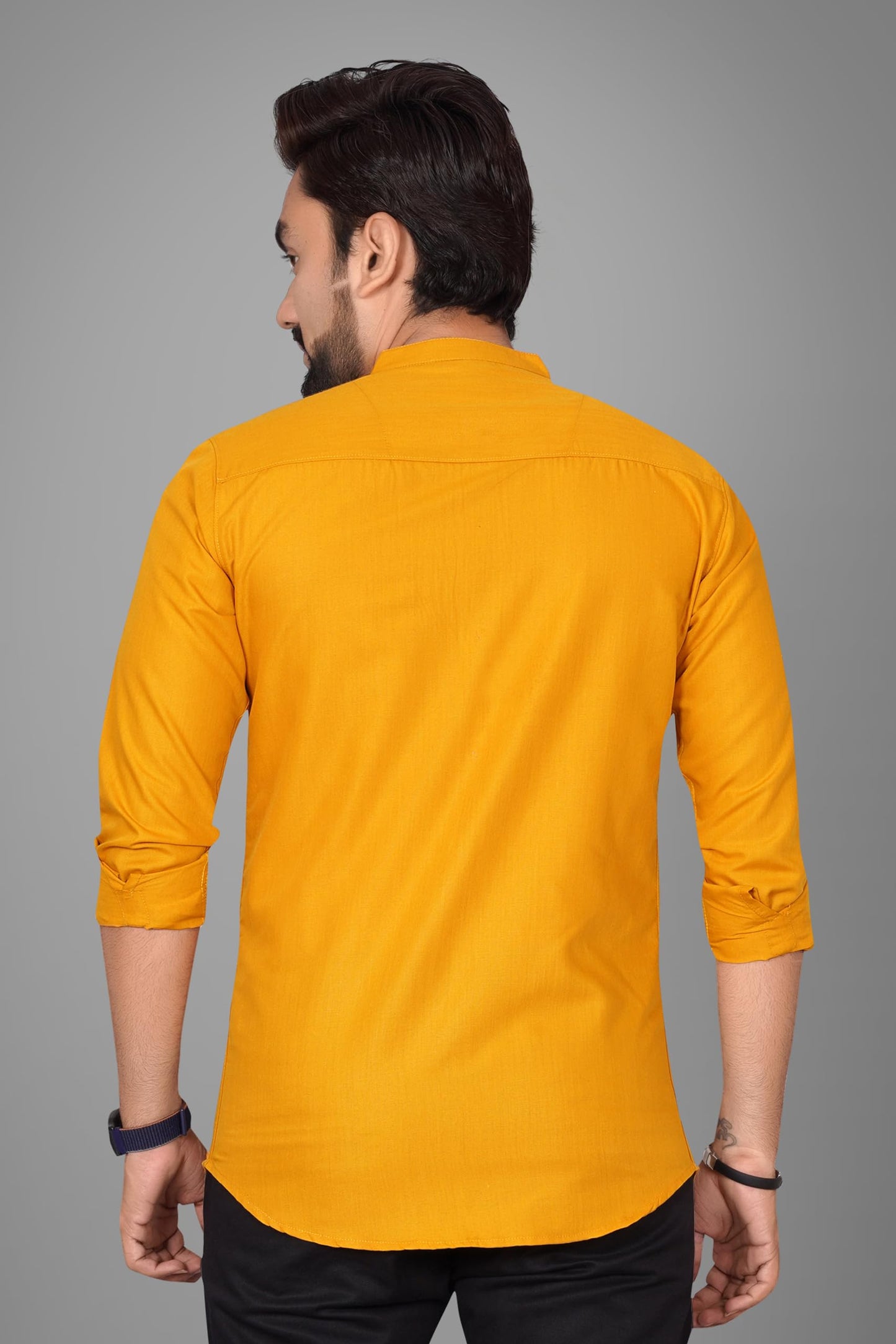 Besix MenS Cotton Solid Shirt With Mandarin Collared Full Sleeve Button Closure Curved Hem Straight Length And One Pocket | Mdr