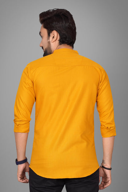 Besix MenS Cotton Solid Shirt With Mandarin Collared Full Sleeve Button Closure Curved Hem Straight Length And One Pocket | Mdr