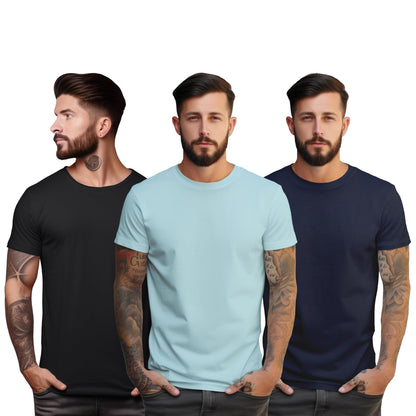 Peppyzone S to 5XL Cotton Round Neck Tshirt for Men - 100% Cotton, Half Sleeve, Combo Pack of 3 T Shirts for Men (in, Alpha, XL,