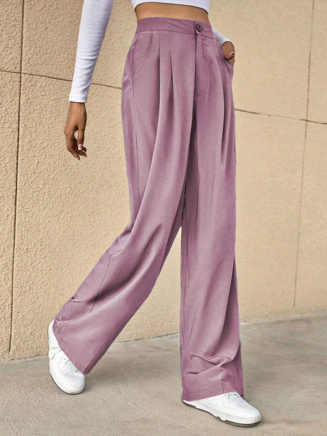 Kotty WomenS High Rise Viscose Rayon Relaxed Fit Trousers(Pink,28)