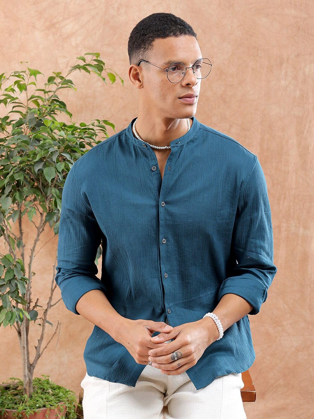 The Indian Garage Co Mens Slim Fit Shirt (0923-SHHTRS-03_Black