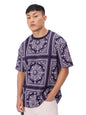 The Souled Store Cosmic Bandana Men and Boys Short Sleeves Round Neck Purple All Over Printed Cotton Oversized T-Shirts