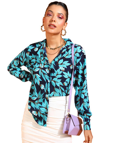 POPWINGS Printed Full-Sleeves Regular-Fit Polyester Printed Shirt for Women Stylish Western Casual Wear