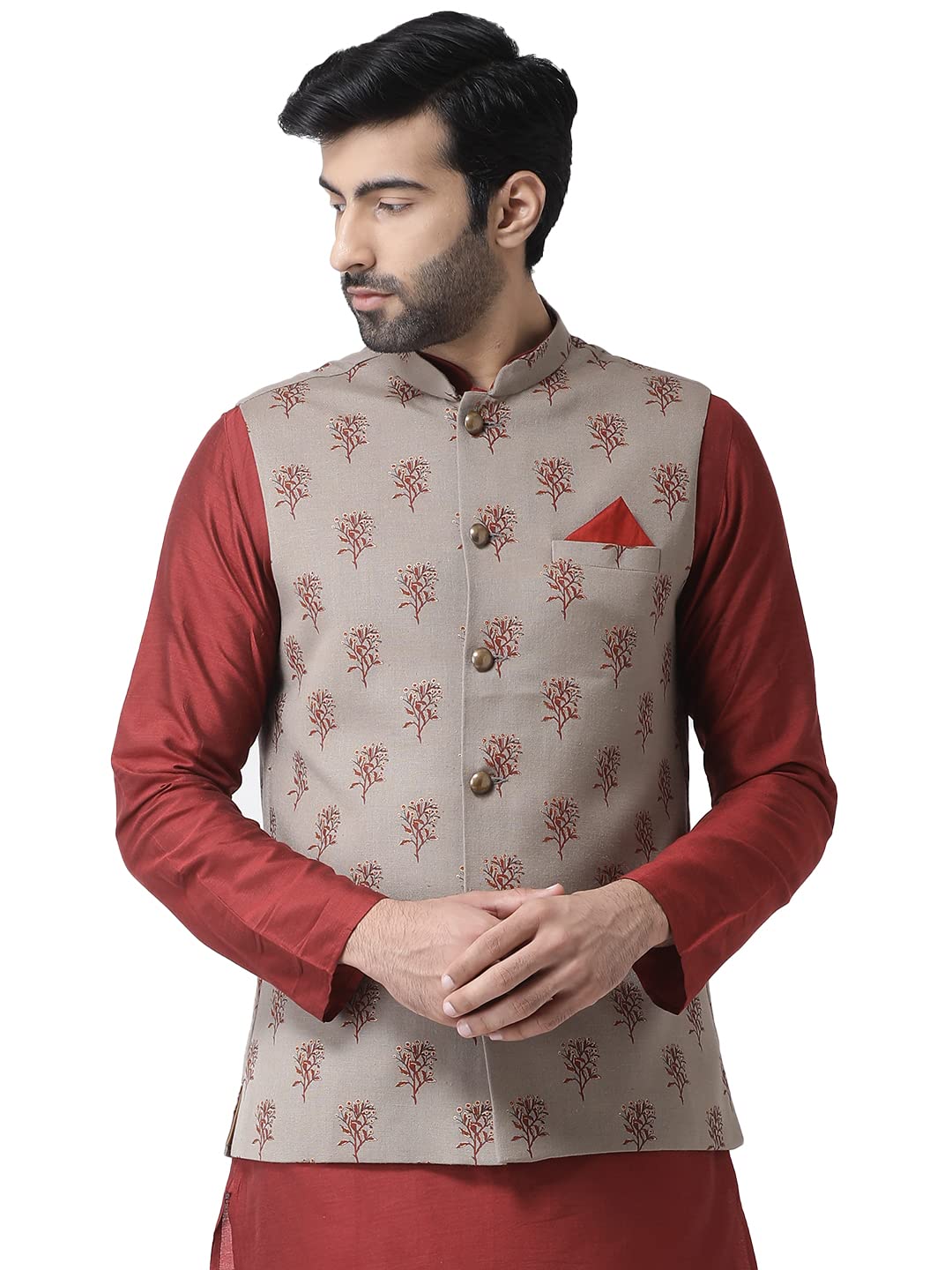 Kisah Nehru Jacket For Men  Printed Cotton Blend Modi Jacket | Ethnic & Formal Waist Coat For Weddings, Parties & Office Wear