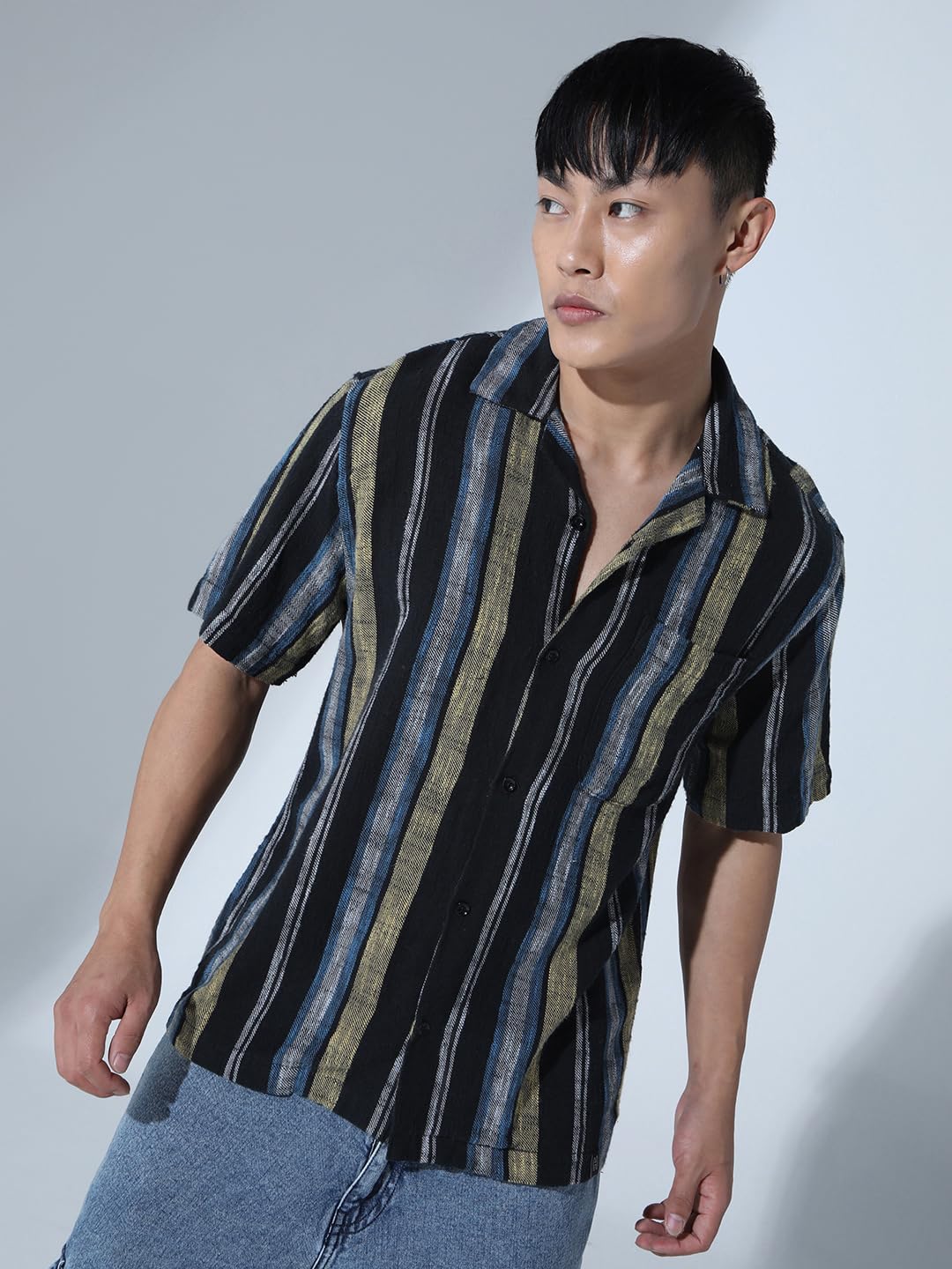 Hubberholme Men Multi Smart Casual Oversized Spread Collar Short Sleeves Shirt
