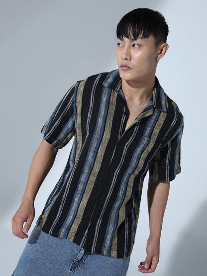 Hubberholme Men Multi Smart Casual Oversized Spread Collar Short Sleeves Shirt
