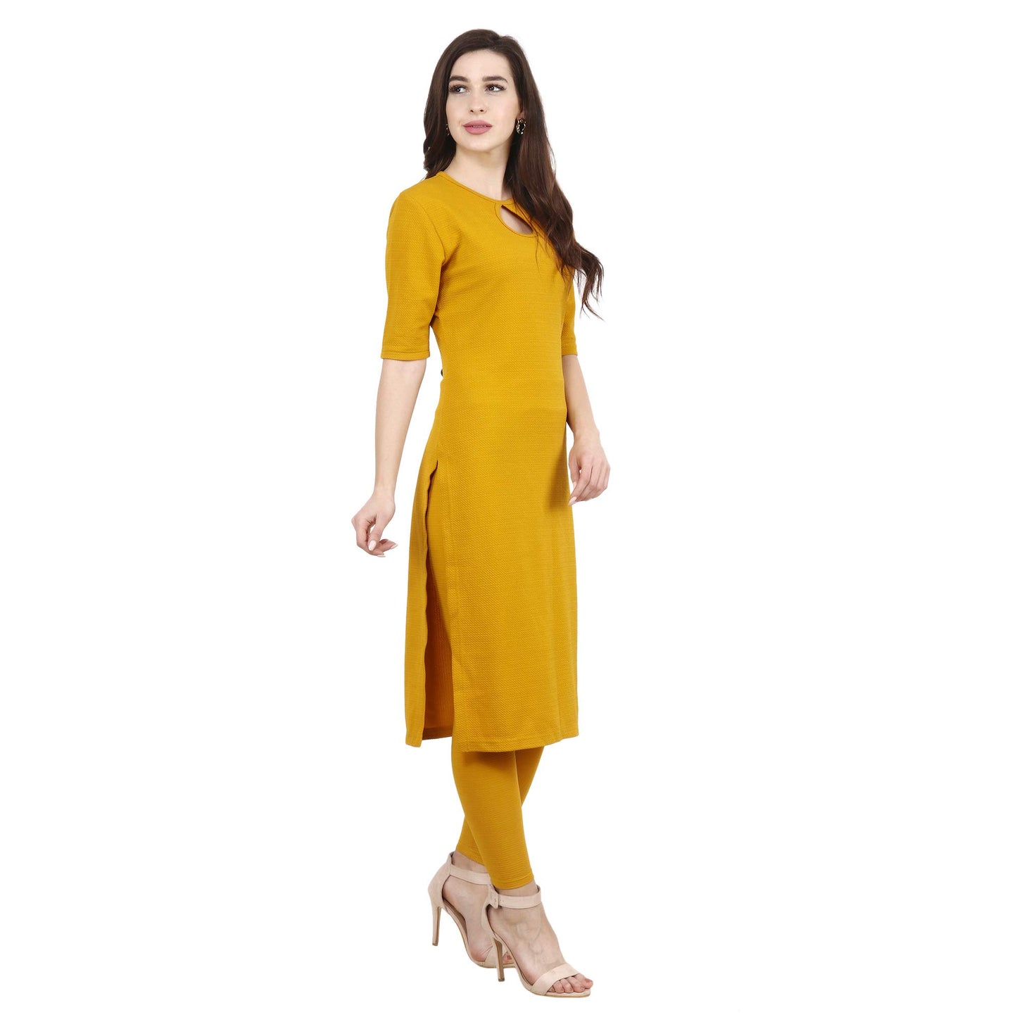 POPWINGS Casual Keyhole Hosiery Kurti Jegging Set