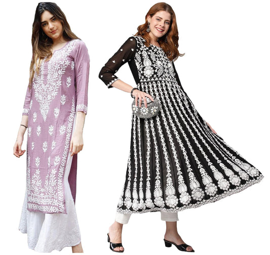 ANNI DESIGNER 2 Pack Ladies Cotton Blend Regular Fit Kurti Combo, Multicolored, Medium