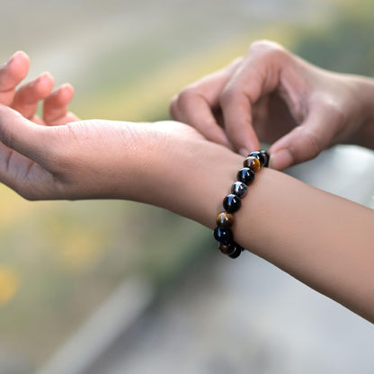 Astrotalk Triple Protection Bracelet | Shields Against Negativity & Enhances Strength | Black Obsidian, Hematite, Tiger Eye | Crystal Bracelet for Women & Men