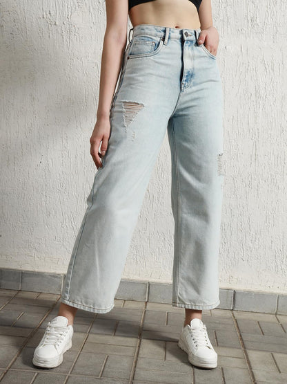 Hubberholme Women Blue Summer Cotton Relaxed Fit Jeans