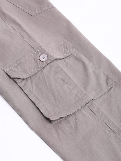 Dennis Lingo Mens Casual Solid Cotton Tapered Fit Mid Rise Ankle Length Multi-Pocket Stretchable Cargo Pant/Trousers (Graphite