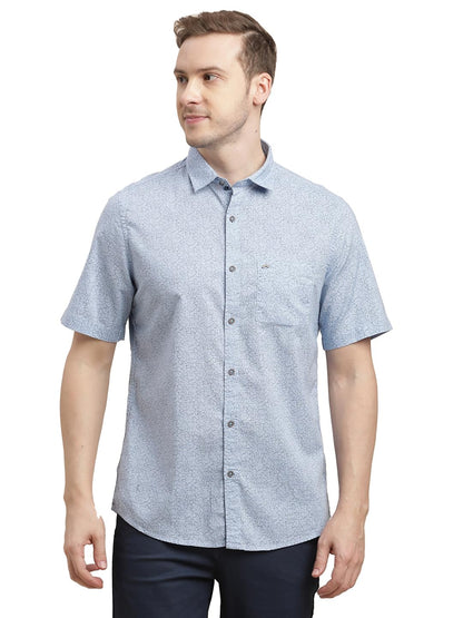 Turtle Men 100% Cotton Slim Fit Light Blue Printed Half Sleeve Casual Shirt