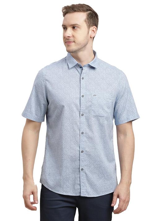 Turtle Men 100% Cotton Slim Fit Light Blue Printed Half Sleeve Casual Shirt