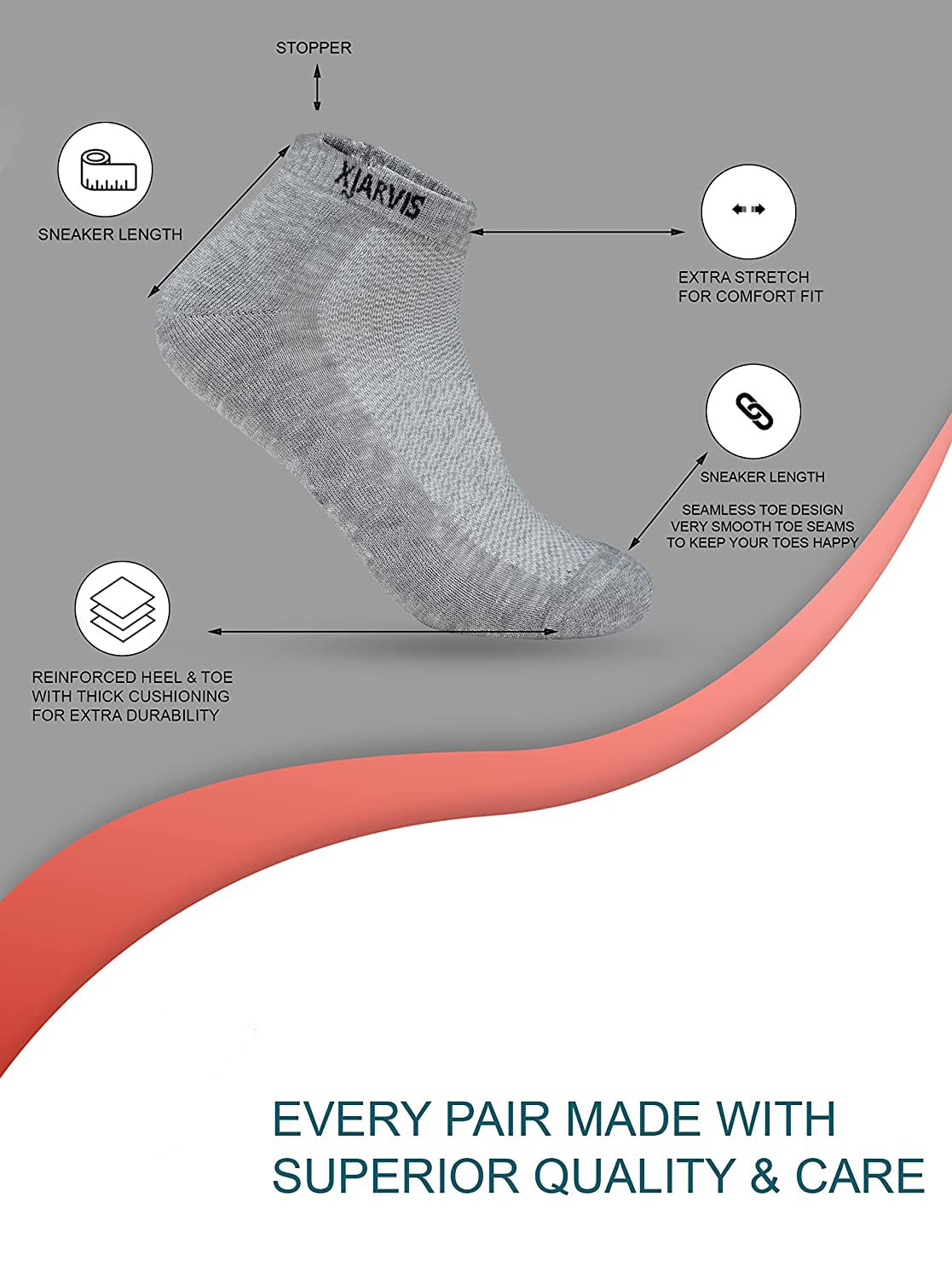 Xjarvis Ankle Length Socks For Men & Women - Moisture-Wicking, Odor-Free, Breathable Cotton, Cushioned Half Terry Combo - Ideal