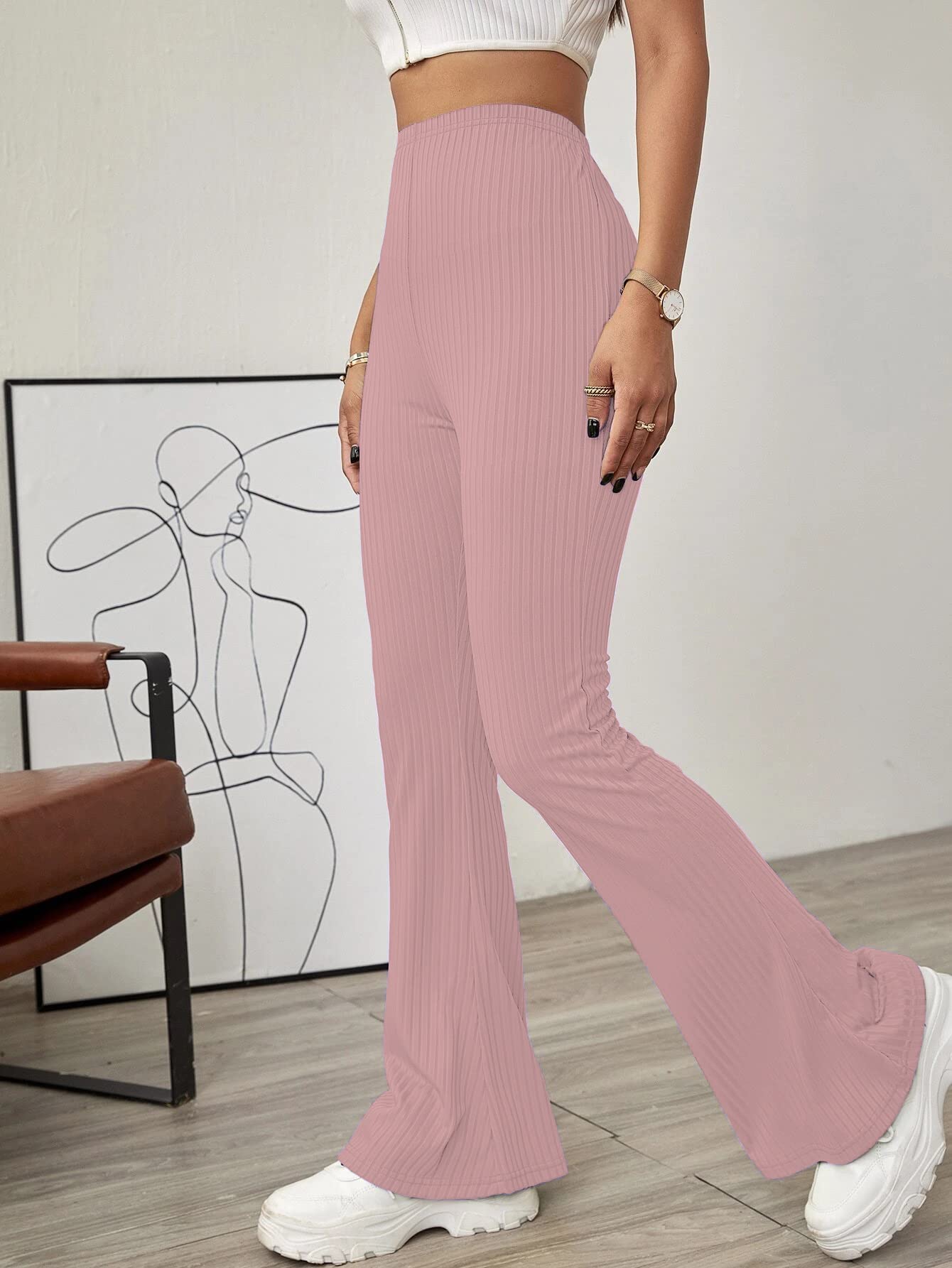 Shasmi Peach Womens Yoga Dress Pants Stretchy Work Slacks Business Casual Office Flare Bell-Bottom/Boot-Cut Elastic Waist Regul