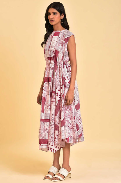 W For Woman WomenS Cotton Red Abstract Printed Flared Vacay Dress Ankle Length 23Few18769-120826 Bud