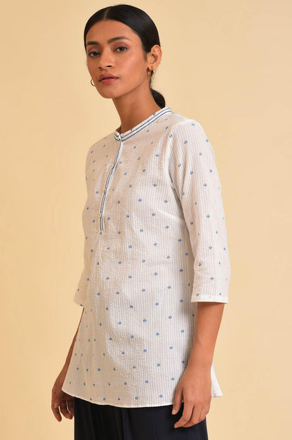 W Ecru Textured Cotton Tunic Top For Women