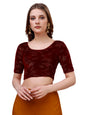 Vihu Fashion Womens Readymade Hosiery Velvet Lycra Stretchable Round Neck Half Sleeve Blouse Fancy Maroon Color Lycra Stretchab