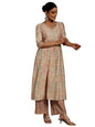 Libas Beige Printed Silk Blend Anarkali Kurta With Palazzos