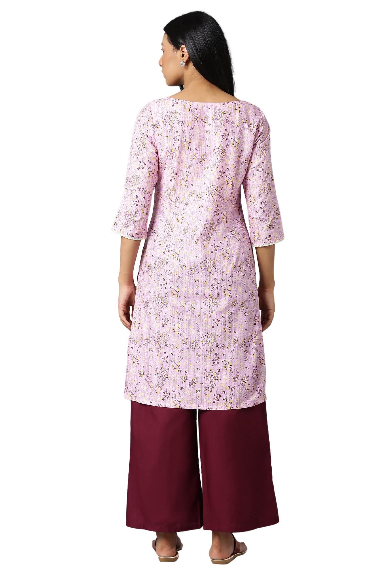 Aure Collection By Aurelia Pink Floral Printed Kurta With Wine Palazzo