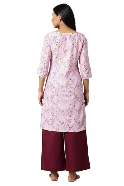 Aure Collection By Aurelia Pink Floral Printed Kurta With Wine Palazzo