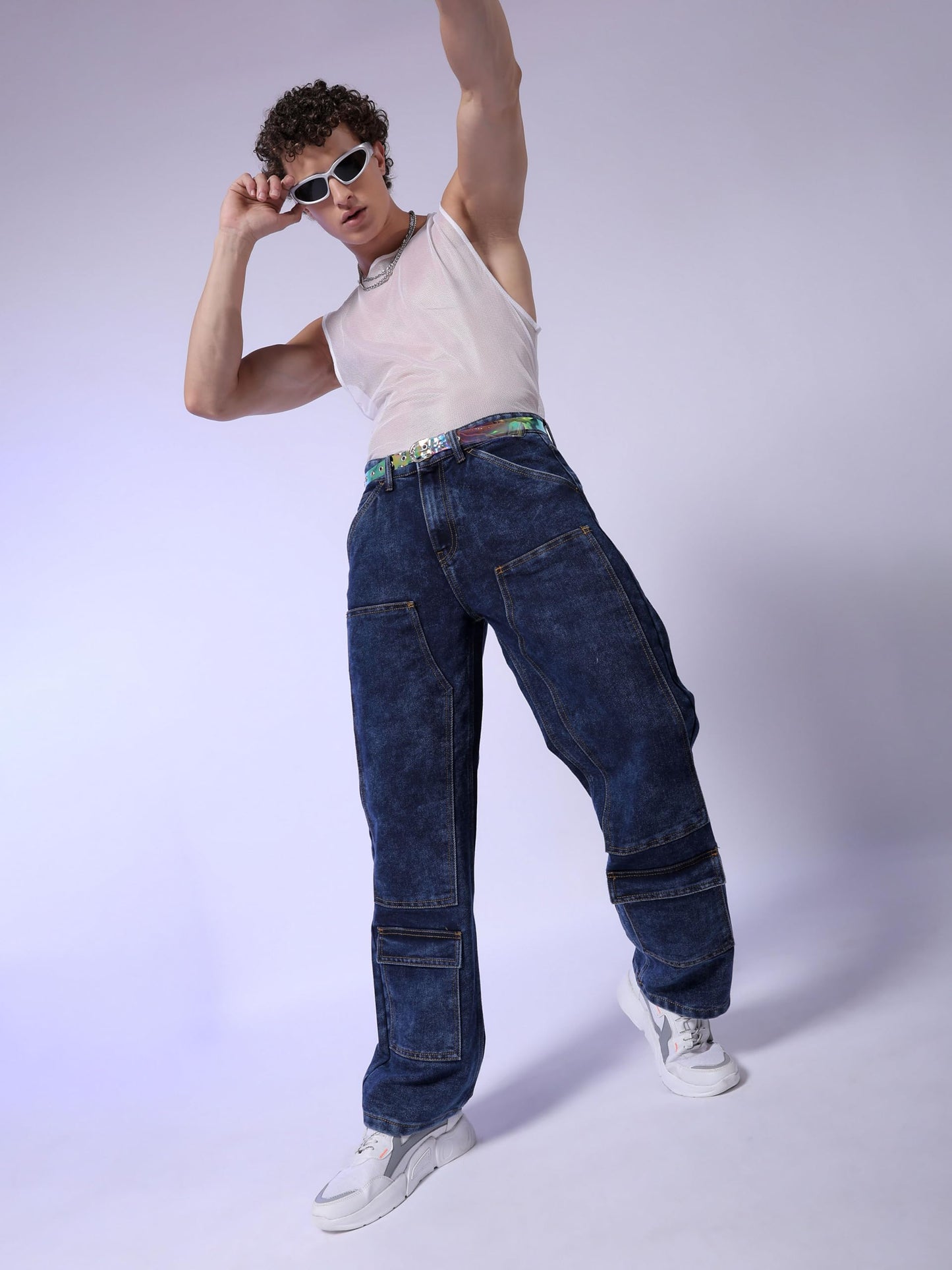 The Indian Garage Co Men Baggy Solid Mid-Rise Carpenter Utility Denim