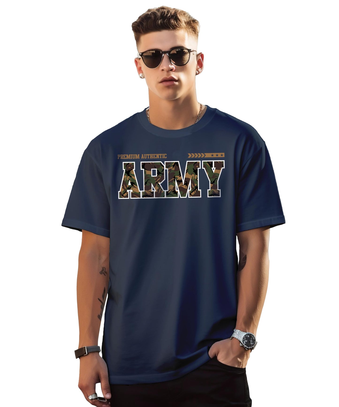 Peppyzone Mens Oversized Fit T-Shirt (PZ-OSTArmy112_Navy Blue2