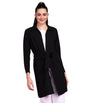 POPWINGS Women Casual Black Solid Belt Closure Long Shrug