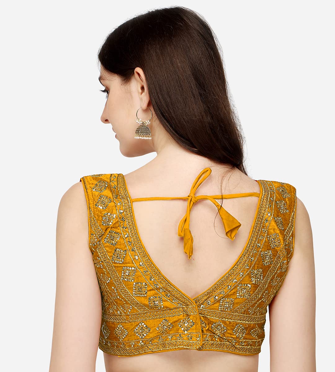 Vihu Fashion WomenS Silk Embroidery Sequins Zari Work Readymade Saree Blouse