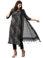 GoSriKi Women's Georgette Straight Printed Kurta with Pant & Dupatta (Pivis Black-GS)