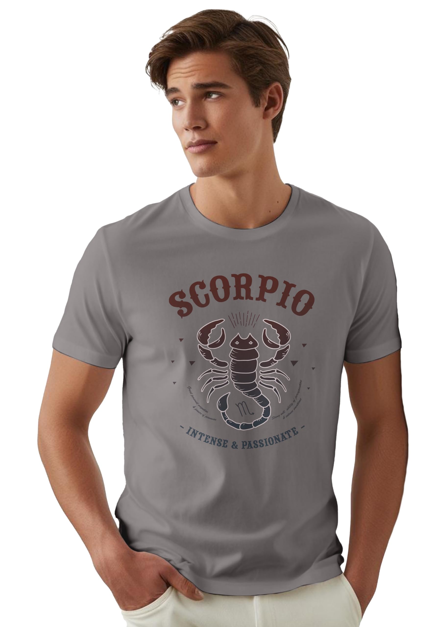 Peppyzone Mens Regular Fit T-Shirt (PZ-ZodiacScorpio6010_Grey