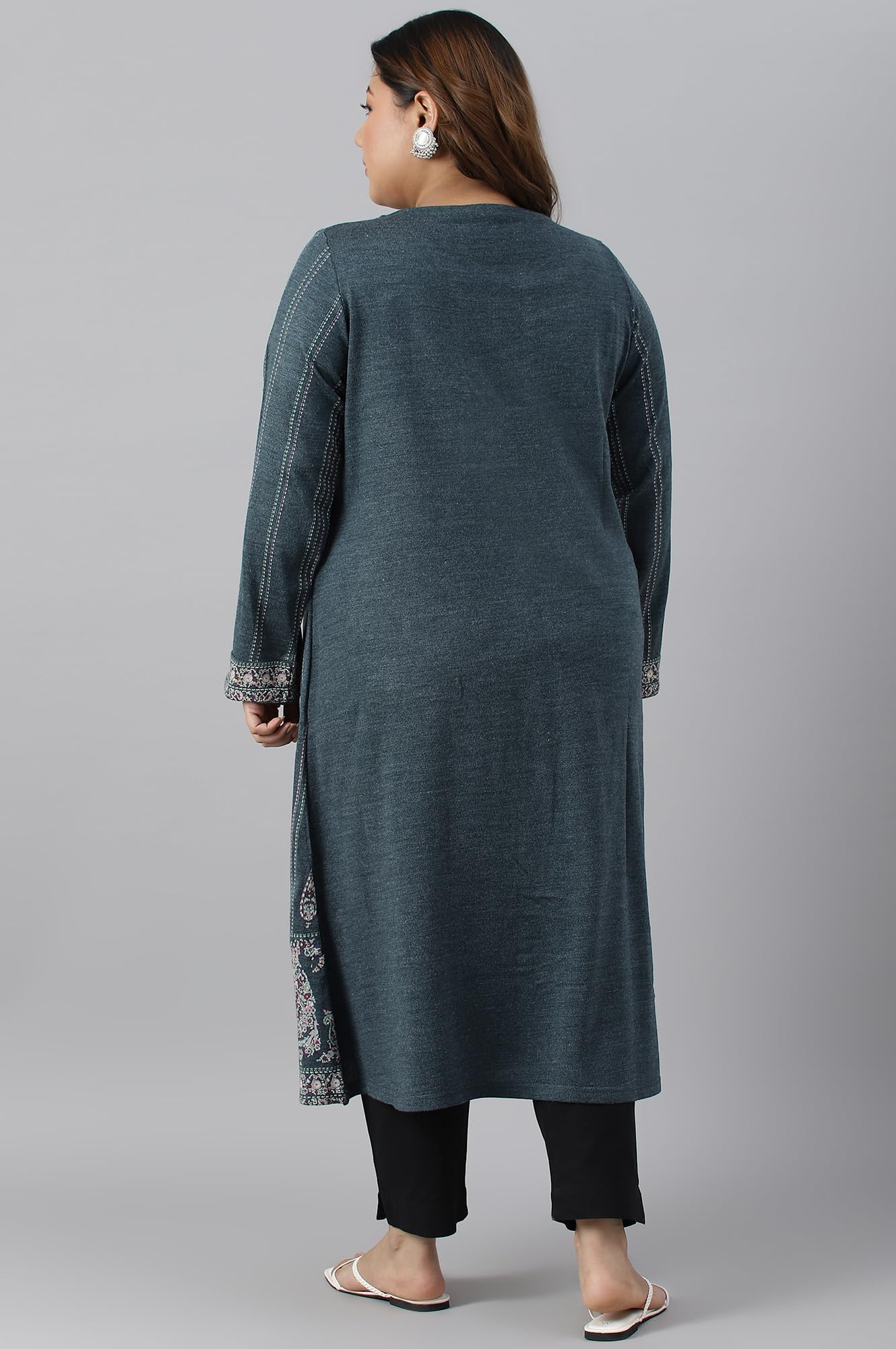 W for Woman Women Acrylic Mock Layer Printed Winter Kurta