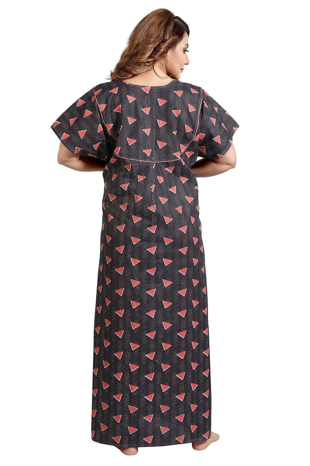 Fabme WomenS Cotton Printed Nightwear Nighty - Black