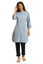 W Blue Cotton Polka Dot Straight Long Kurta For Women