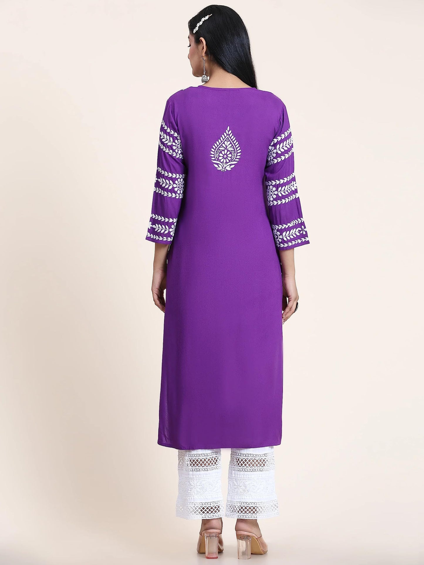 ANNI DESIGNER Women's Rayon Blend Chikankari Embroidered Straight Kurta (ELEVAN-BEGANI)