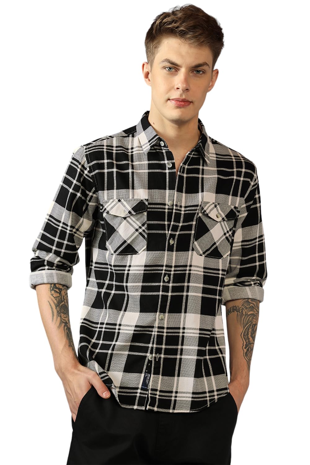 Dennis Lingo MenS | Black | Checks/Flannel | Regular Collar | Full Sleeve | Relaxed | Casual Shirt