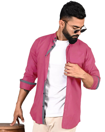 Pinkmint Shirt for Men Cotton Spread Collar Button Down Long Sleeve Shirt Home, Regular, Home (Pack of 1) Pink