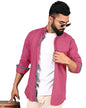 Pinkmint Shirt for Men Cotton Spread Collar Button Down Long Sleeve Shirt Home, Regular, Home (Pack of 1) Pink