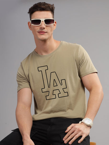 ADRO Mens Printed T Shirt - Premium Cotton Graphic Printed Tshirt - Beige T-Shirt - RN24-LA-BE