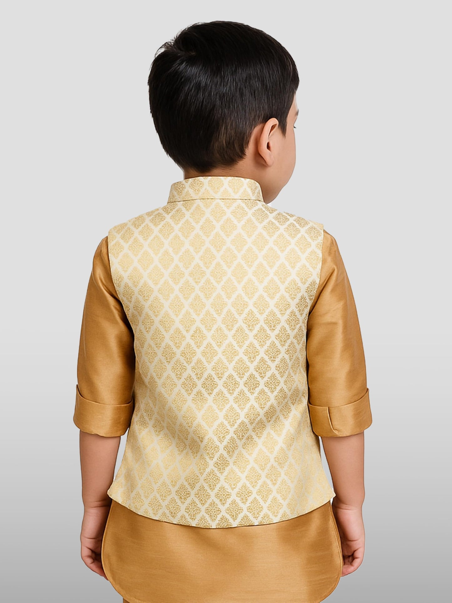 Vastramay Banarasi Brocade Woven Jacquard Nehru/Modi Jacket For Boys  Cream Ethnic Waistcoat For Weddings & Festivals