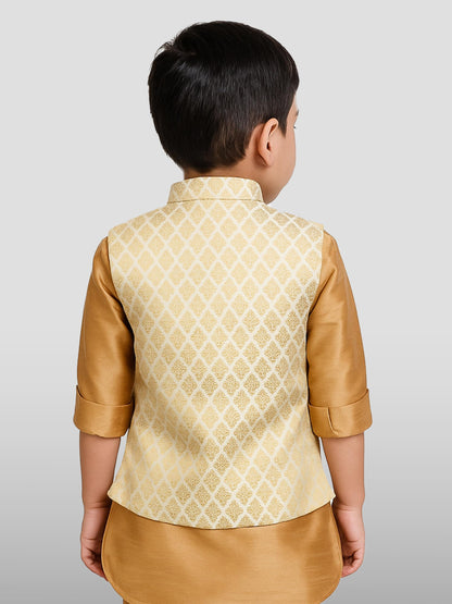 Vastramay Banarasi Brocade Woven Jacquard Nehru/Modi Jacket For Boys  Cream Ethnic Waistcoat For Weddings & Festivals